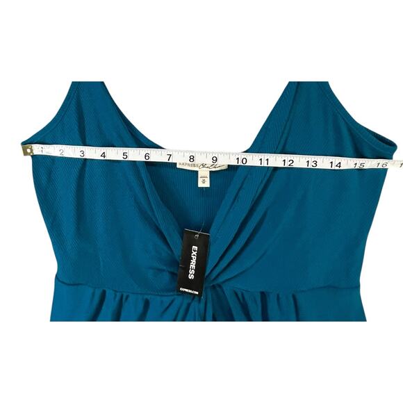 Express One Eleven Cami Tank Top Womens M Teal Blue Ribbed Twist Front Babydoll - Picture 7 of 15